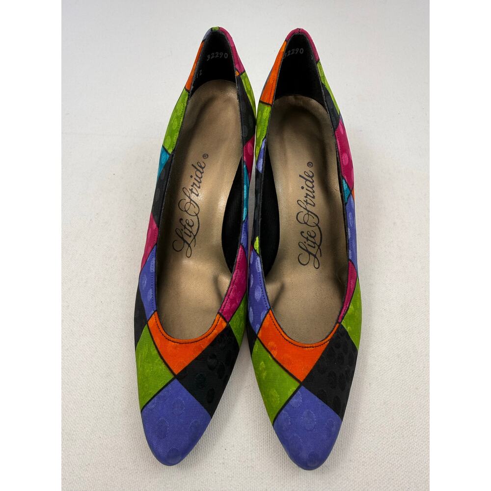 Vintage 90s Life Stride Color Block Stained Glass Heels Art To Wear Size 7 Union - Picture 4 of 9